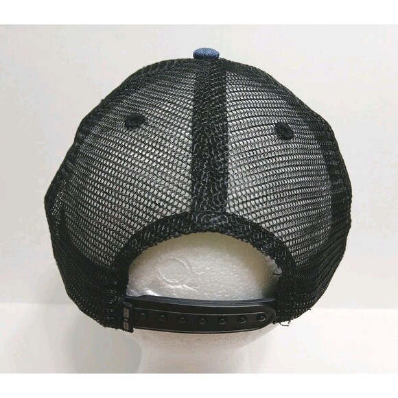 Harley Davidson Eagle Trucker Hat Denim Mesh Snapback Blue Black Retro Big Logo - Picture 4 of 7